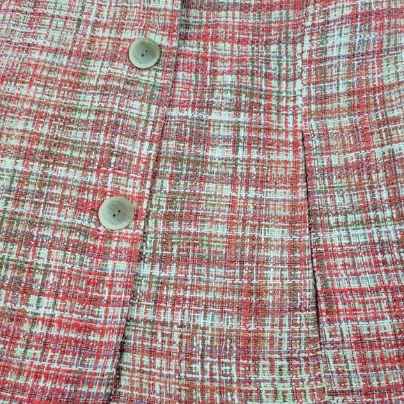 Norm Thompson orange tweed women's blazer collar wood button pockets office S - Picture 5 of 11